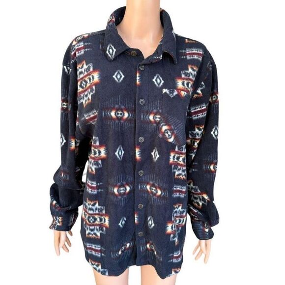 ✨Dixxon Flannel Co. Griffintown Aztec Men's Navy and White Fleece Sz L Shacket✨ - Picture 3 of 9